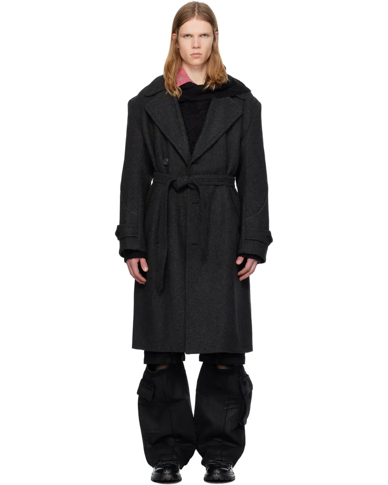 Andersson Bell Gray Rovy Double-Breasted Herringbone Trench Coat Charcoal