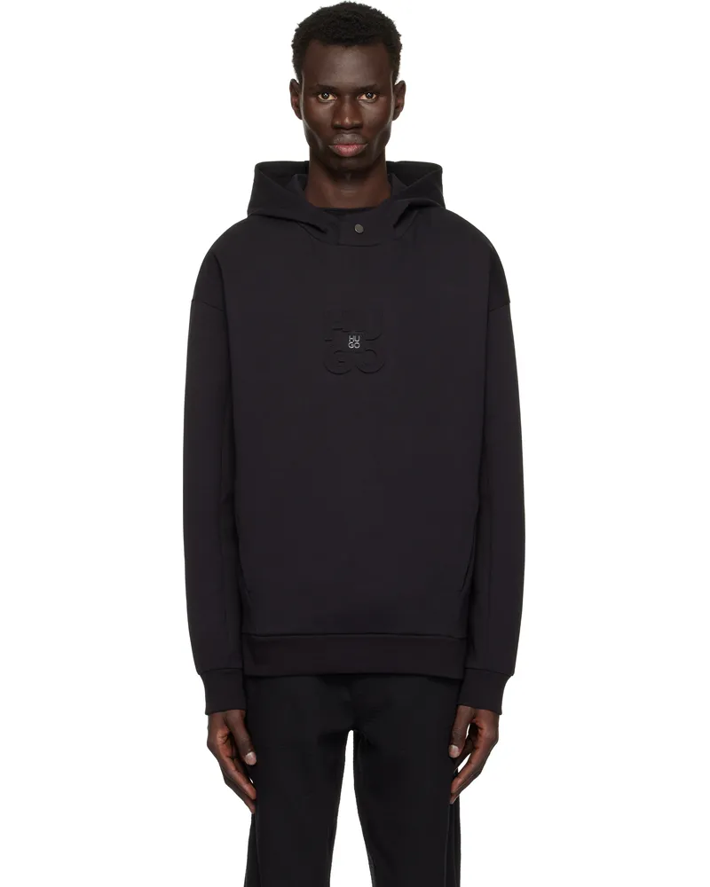 HUGO BOSS Black Interlock Cotton-Blend Stacked Logos Hoodie 001-black