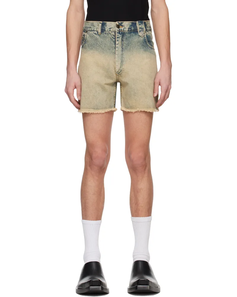 Egonlab Blue Stonewashed Denim Shorts Champagne