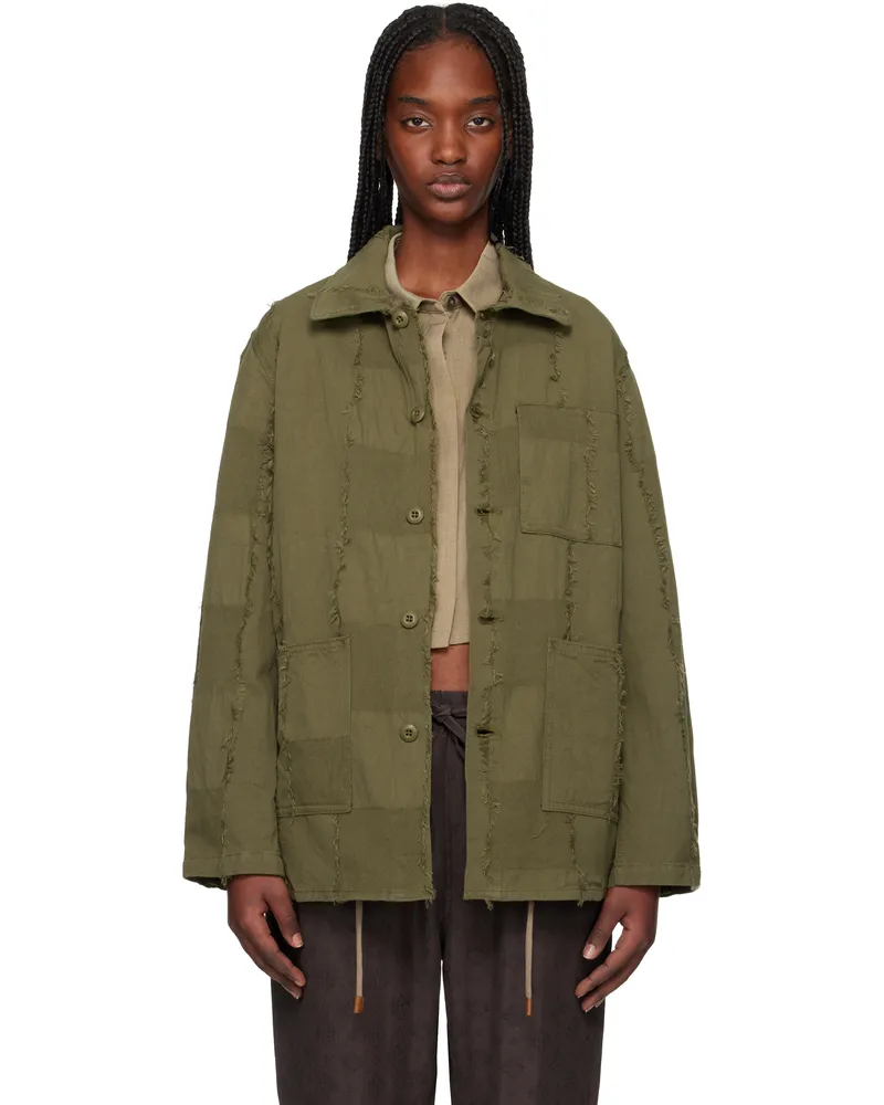 NEEDLES Khaki Coverall Ripstop Cut Jacquard Jacket B-olive