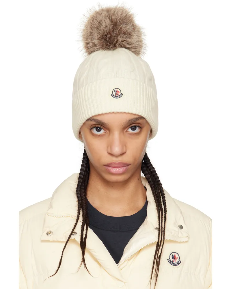 Moncler Off-White Wool & Cashmere Pom Pom Beanie 035