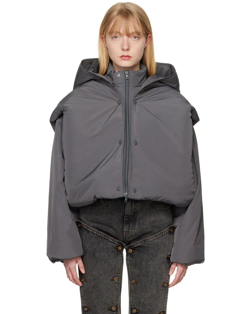 Y/PROJECT Gray Snap Off Puffer Jacket Stone