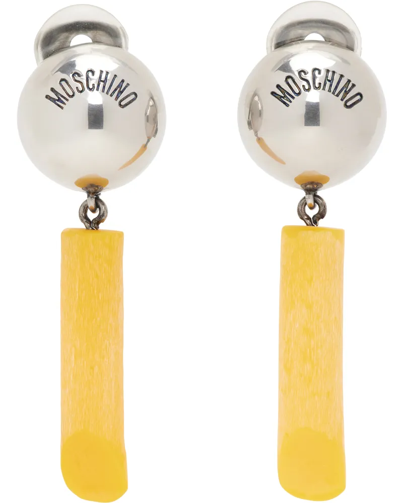Moschino Silver & Yellow Engraved-Logo Earrings Multi