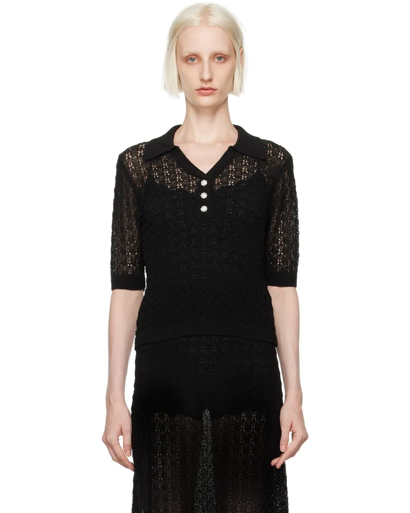 Ganni Black Pointelle Polo 099