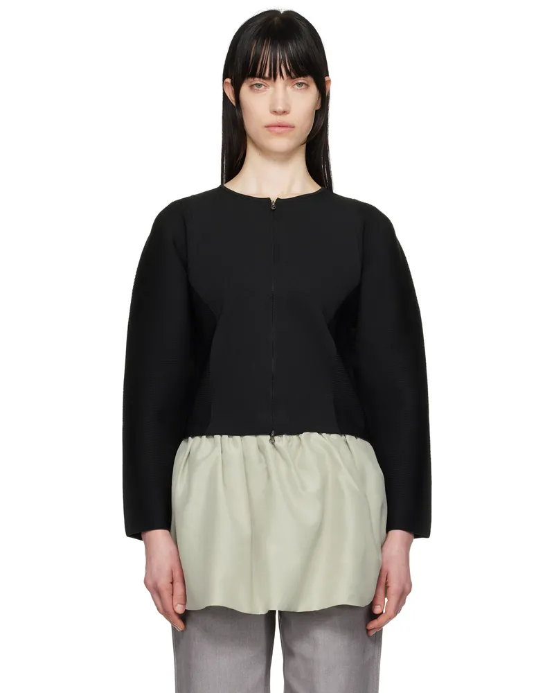AMOMENTO Black Rounded Zip-Up Cardigan Black