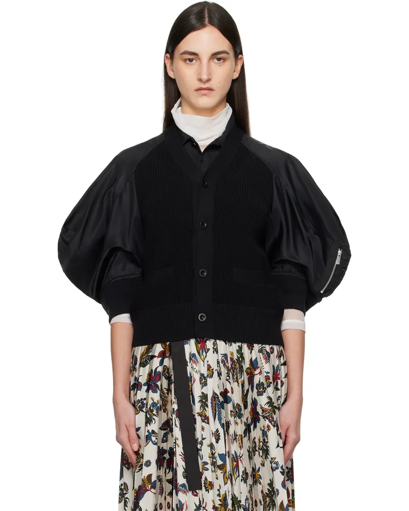 Sacai Black Nylon Twill x Knit Cardigan 001