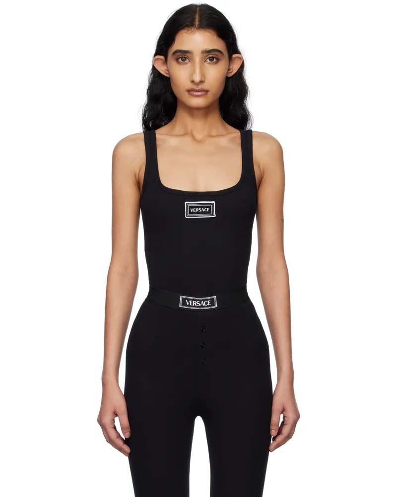 Versace Black 90s Vintage Logo Ribbed Tank Top 1b000-black
