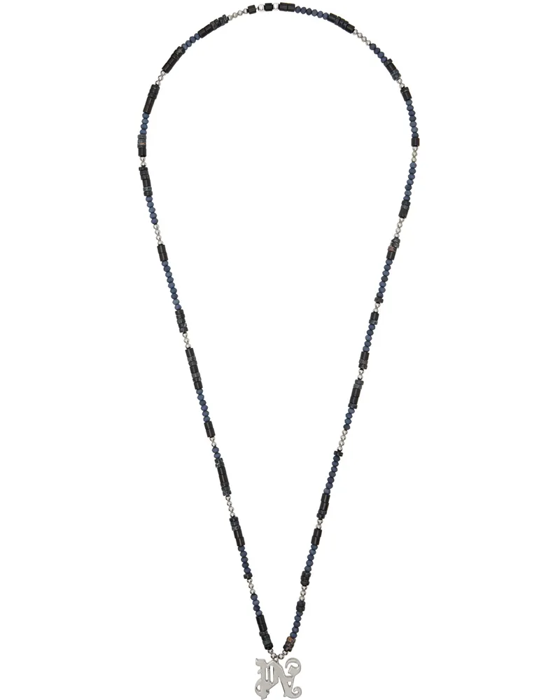 Palm Angels Navy 'PA' Monogram Necklace Black