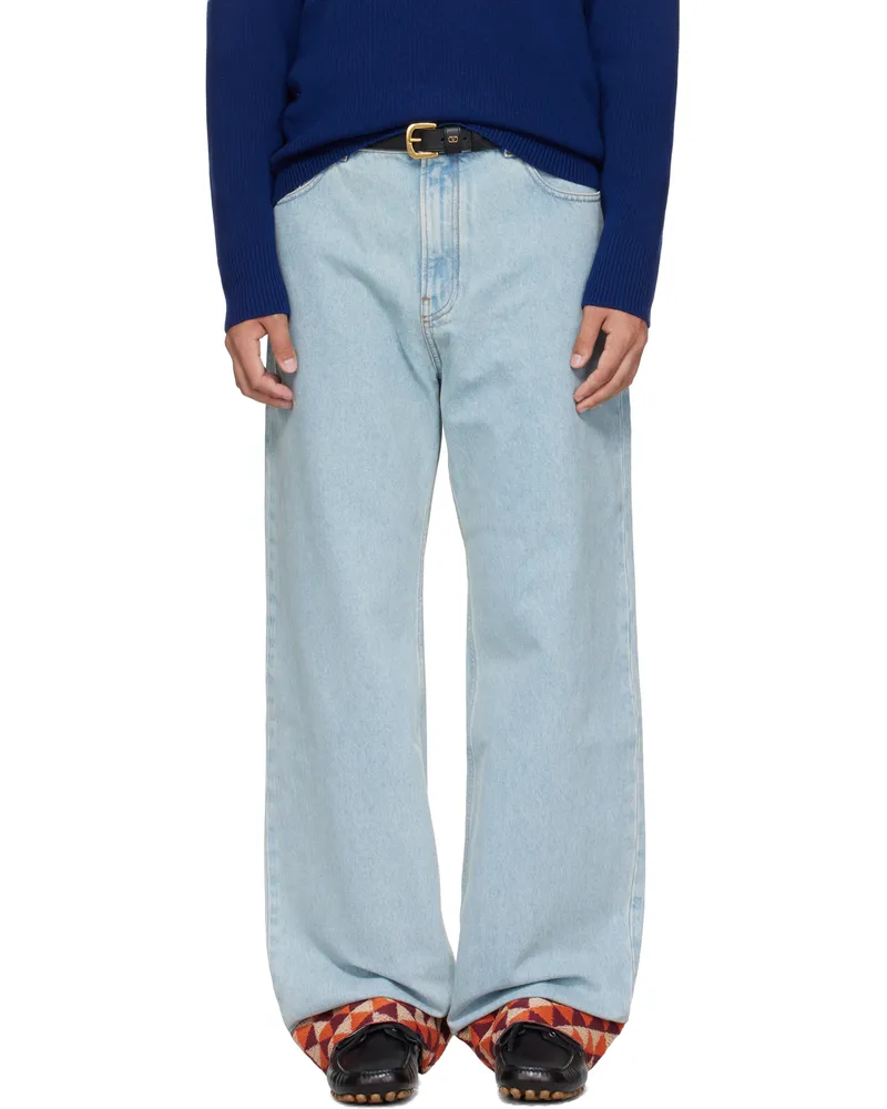 Valentino Garavani Blue Jacquard Hem Jeans 508