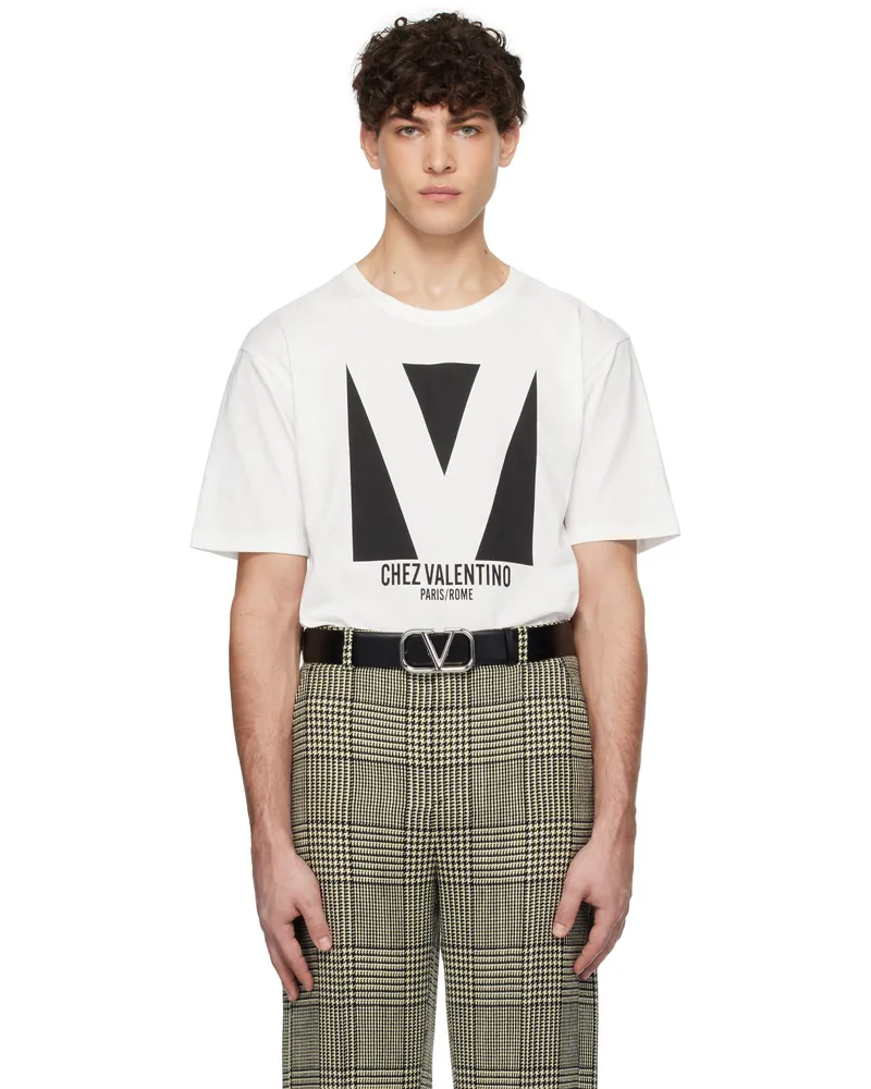 Valentino Garavani White Jersey Cotton 'Chez Valentino' Print T-shirt A03