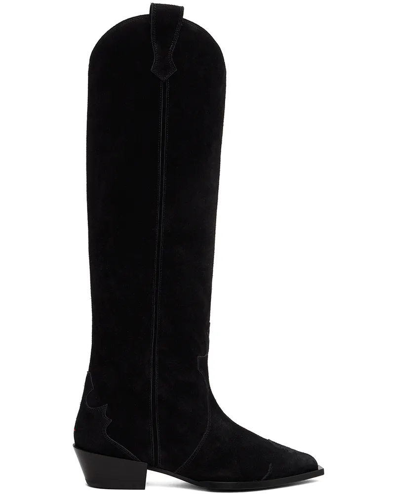aeyde Black Aruna Suede Cowboy Tall Boots Black