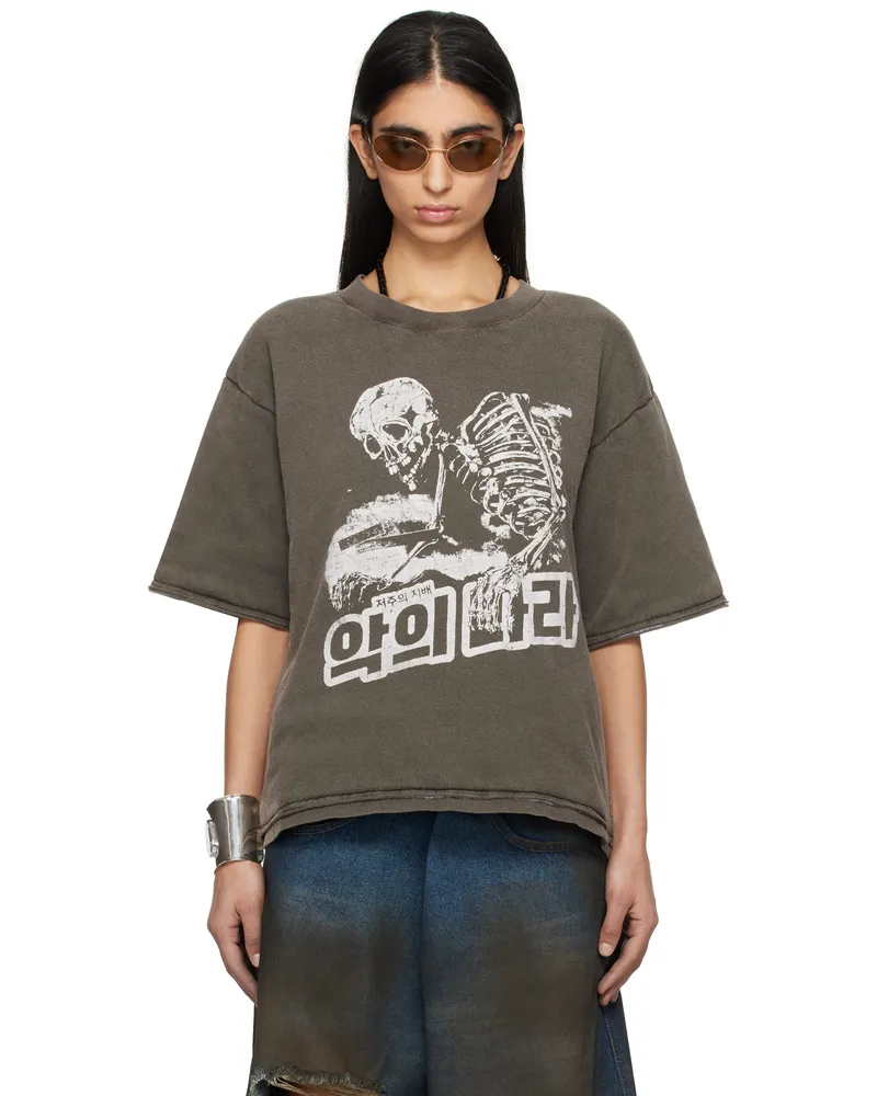 LU'U DAN Gray Wadded T-shirt Washed