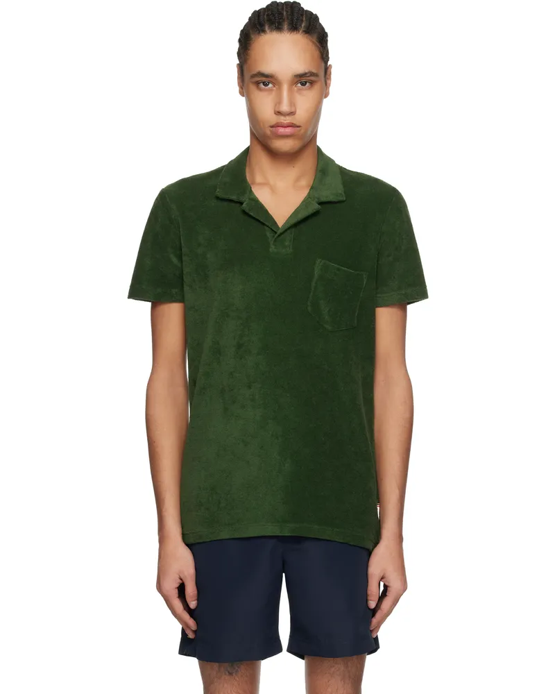 Orlebar Brown Green Terry Towelling Polo Amazonian
