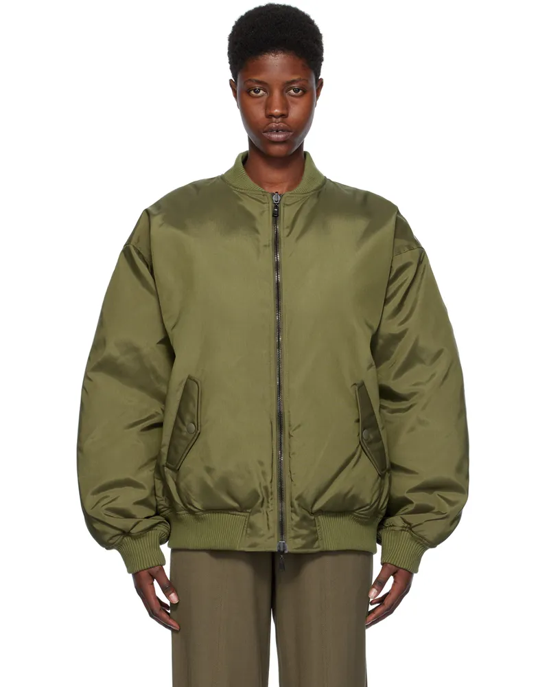 WARDROBE.NYC Khaki Reversible Down Bomber Jacket Military