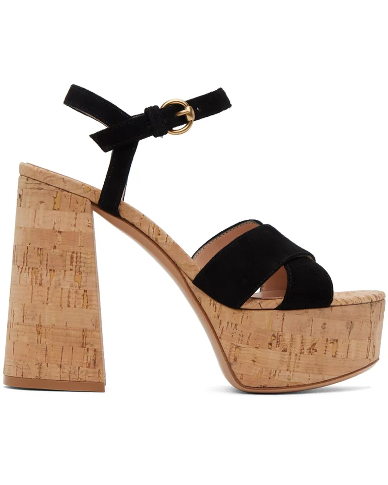 Gianvito Rossi Black Bebe Heeled Sandals Black+cork