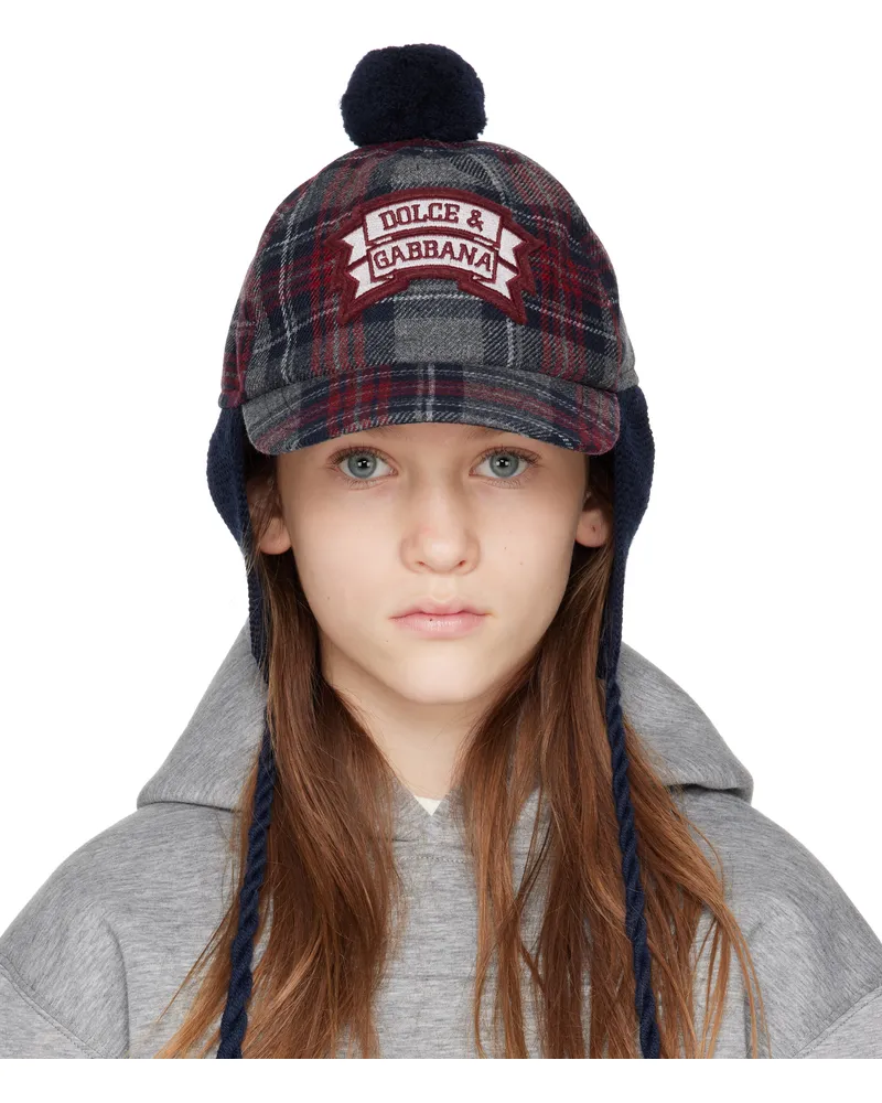 Dolce & Gabbana Kids Gray & Red Tartan Wool-Blend Baseball Cap S8100