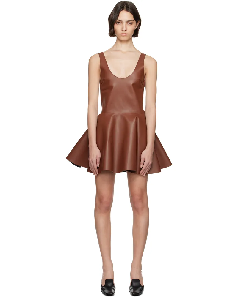 J.W.Anderson Brown Circle Skirt Leather Minidress 621