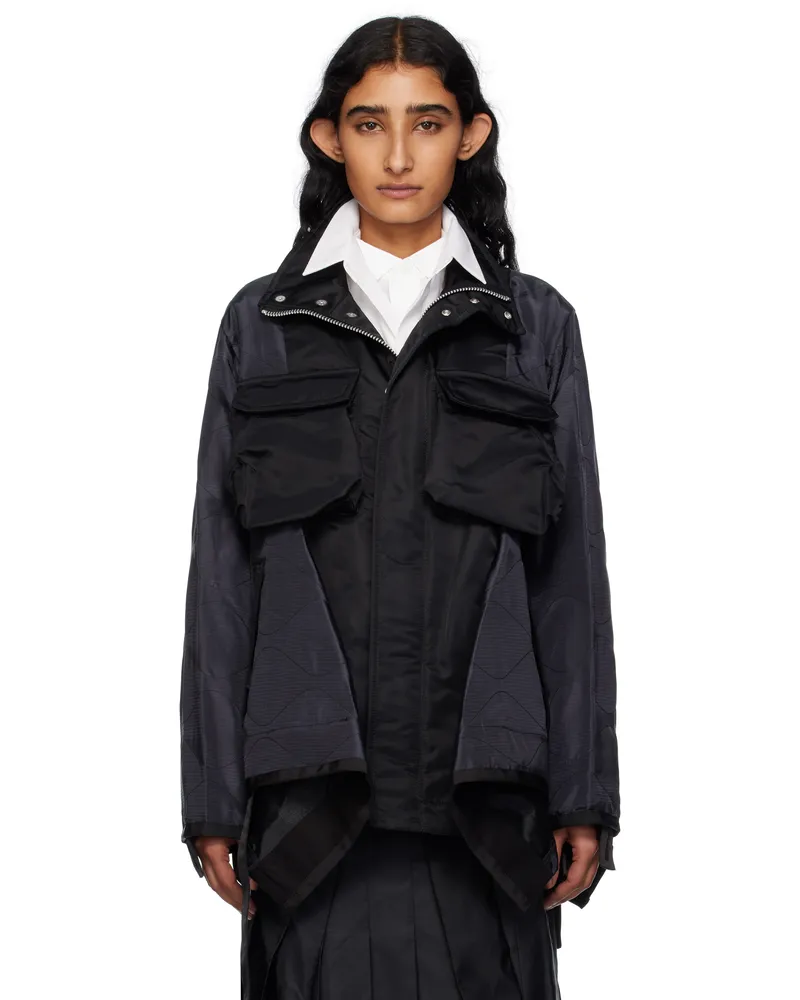 Sacai Black Nylon Twill Mix Coat 001
