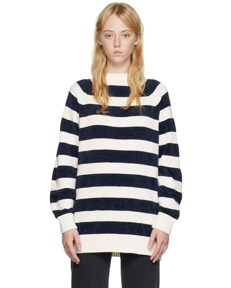 pushBUTTON White Striped Sweater St