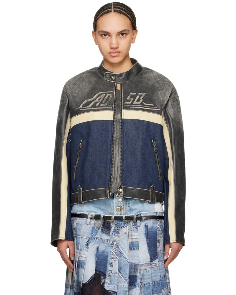 Andersson Bell Gray & Blue Racing Leather Jacket Black