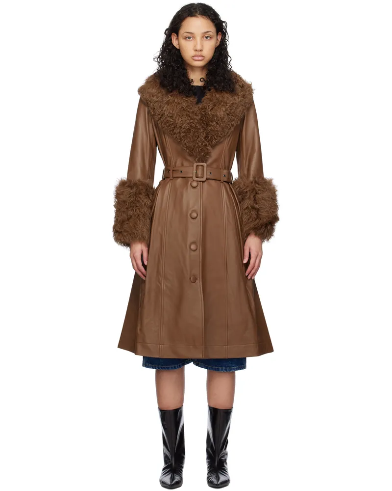 Saks Potts Brown Foxy Shearling Coat Walnut