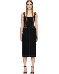 Versace Jeans Black Baroque Buckle Denim Midi Dress Eblack