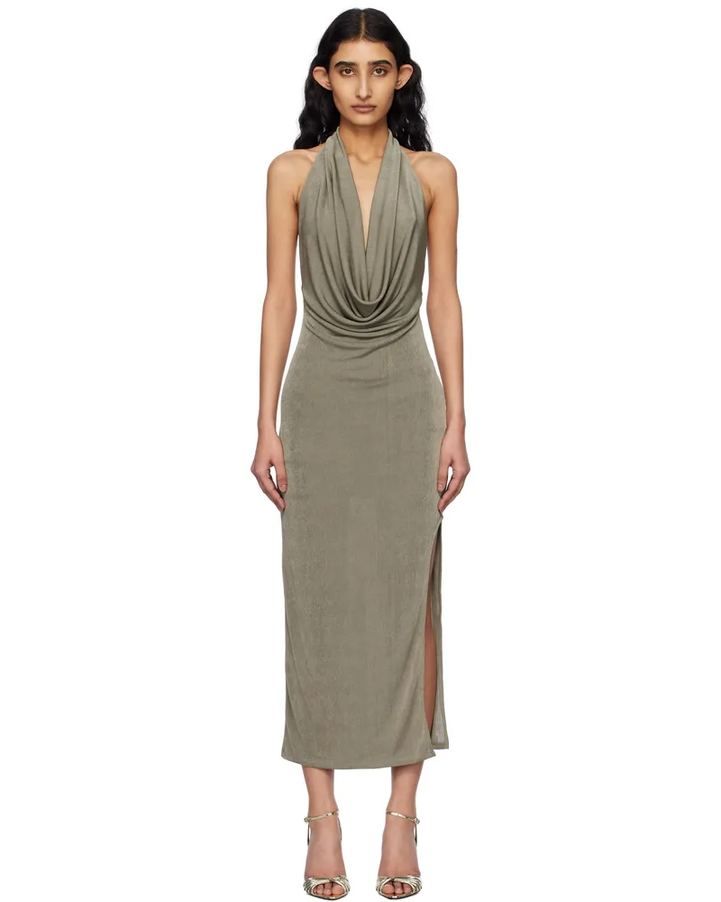 MISBHV Taupe Cowl Neck Maxi Dress Silver