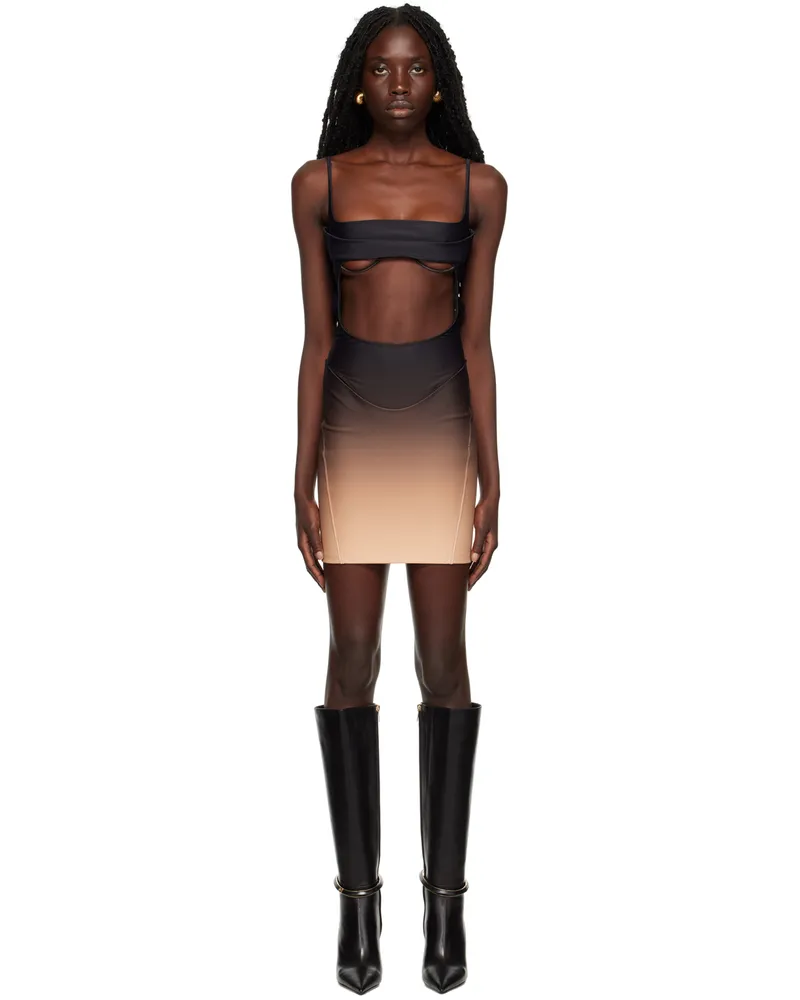 Thierry Mugler Black & Brown Dégradé Minidress Beige