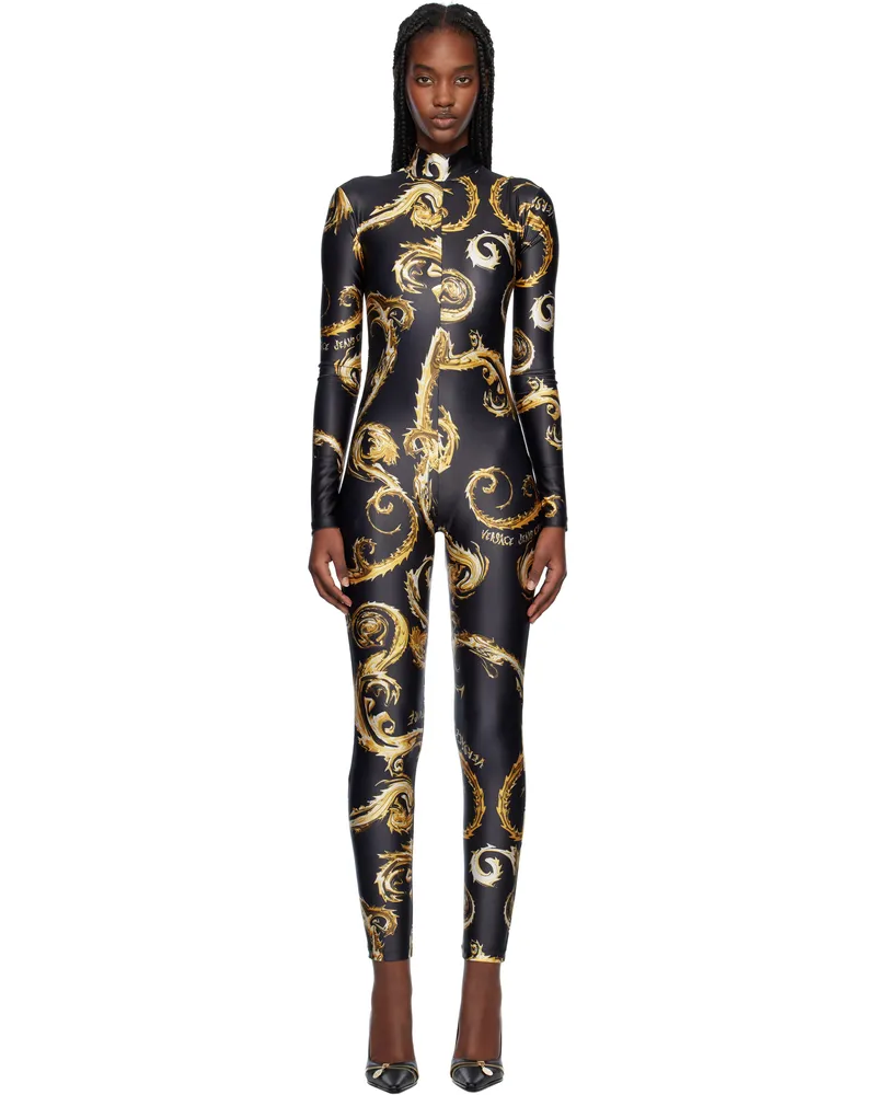 Versace Jeans Black & Gold Chromo Couture Catsuit Eg89