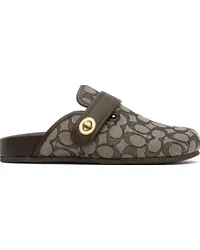 Coach Brown Signature Jacquard Clogs Oak