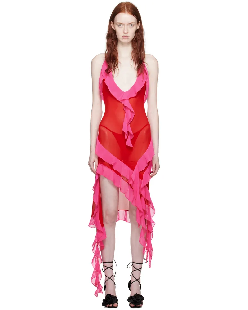 Fancì Club Red Ruffle Midi Dress Red