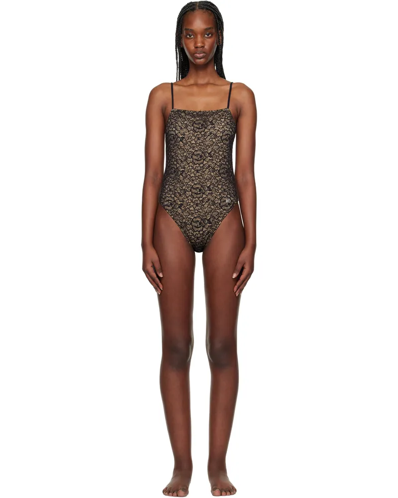 Dolce & Gabbana Beige & Black Lace Swimsuit N0000