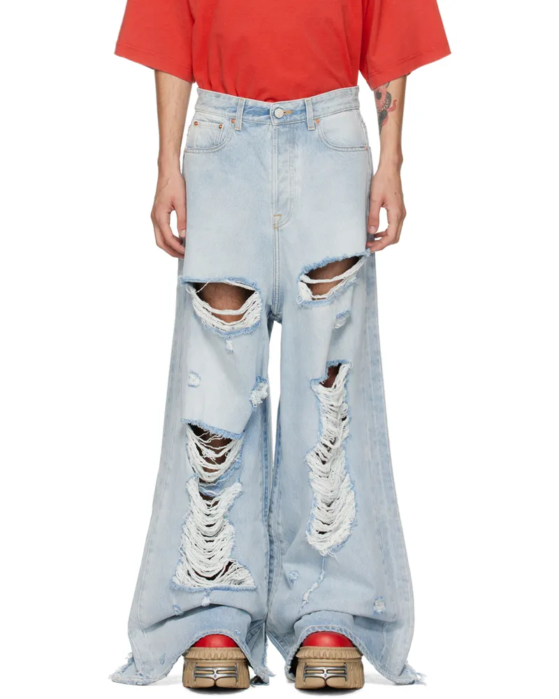VETEMENTS Blue Ripped Big Shape Jeans Light