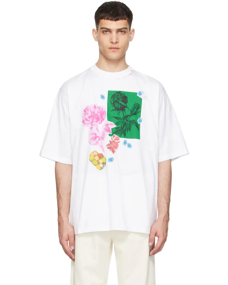 Marni White Flower Prints T-Shirt Cfw01