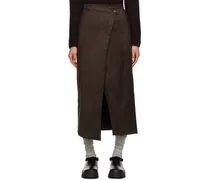 Brown Wrap Faux-Leather Midi Skirt