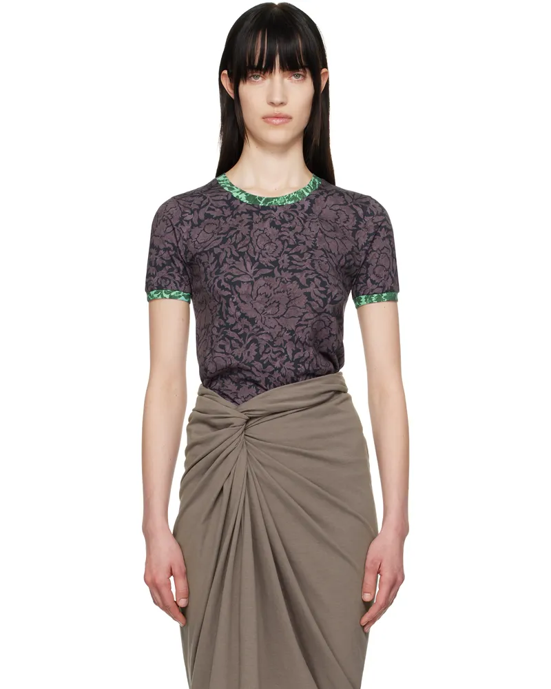 Dries van Noten Purple & Green Printed Contrast T-shirt 306