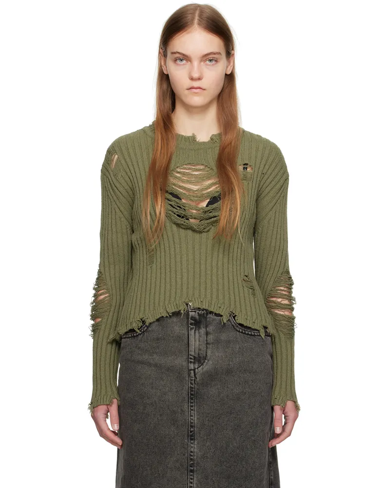 OPEN YY Khaki Damaged Heart Sweater Khaki