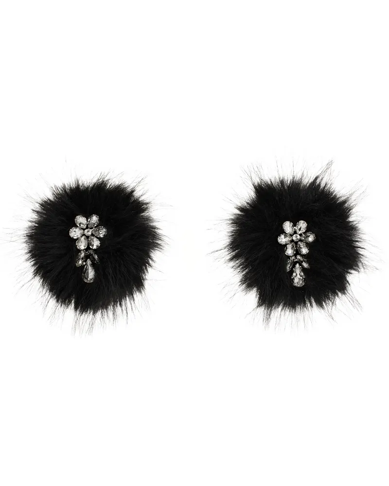 Simone Rocha Black Crystal Flower Pompom Earrings Black