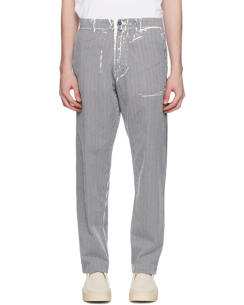 RANRA White & Navy Kennari Trousers Stripy