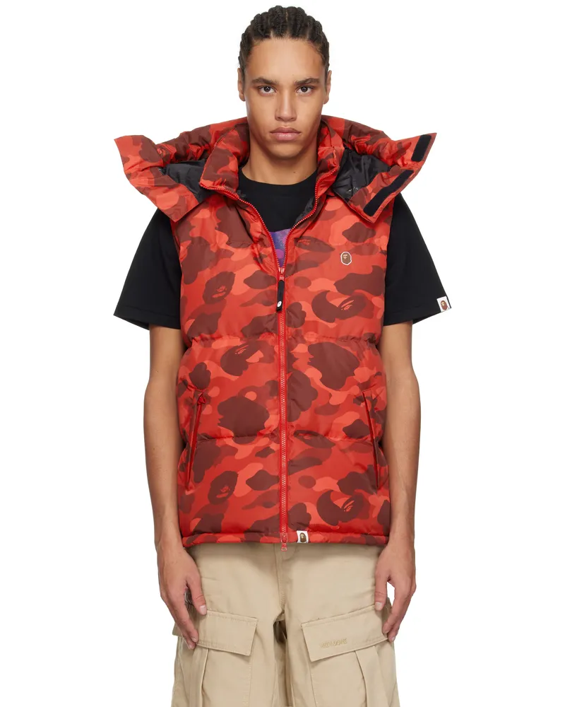 BAPE Red Color Camo Down Vest Red