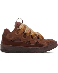 Lanvin Brown Leather Curb Sneakers Dark