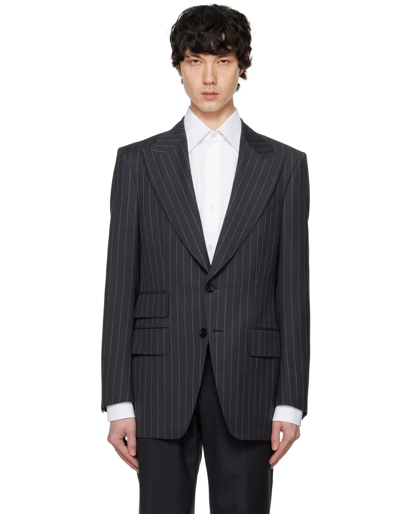Tom Ford Gray Sharp Stripe Atticus Blazer Dark
