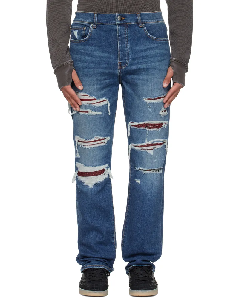 Amiri Blue Croc Slim Thrasher Jeans Dark
