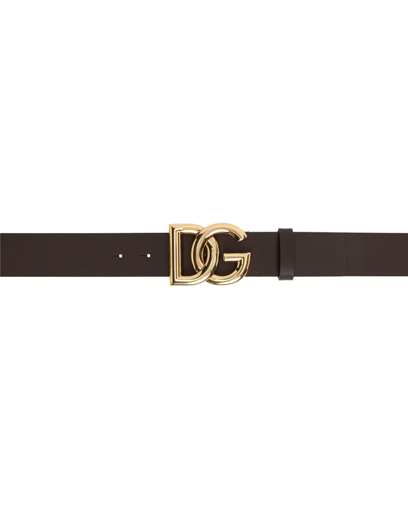 Dolce & Gabbana Brown Lux Leather 'DG' Logo Belt Moro