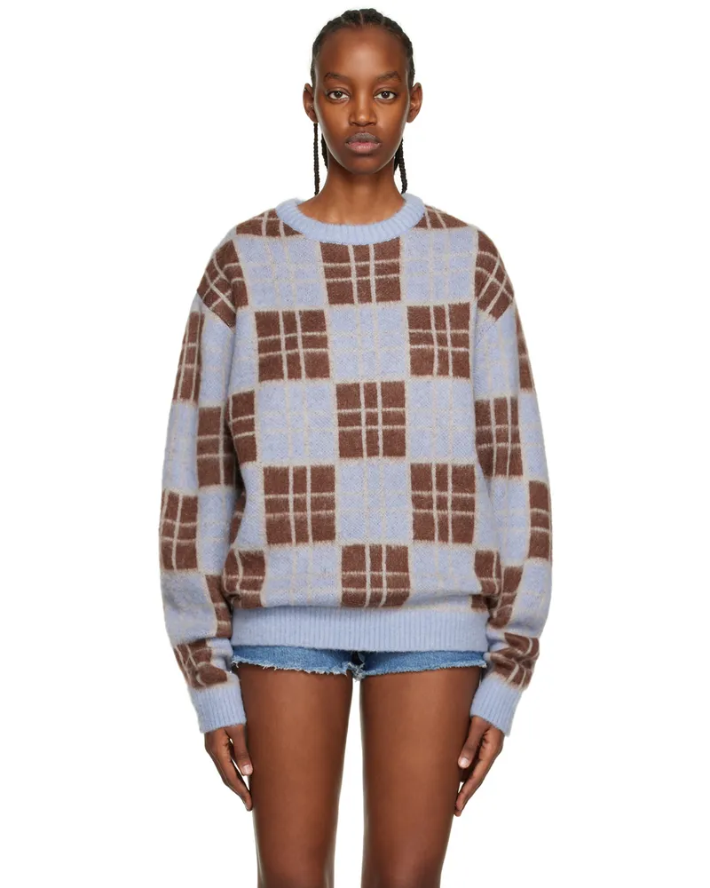 AWAKE NY Blue & Brown Check Sweater Blue