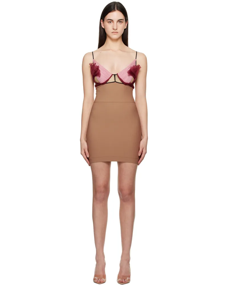 Nensi Dojaka Tan & Pink Celina Floral Petal Minidress Macchiato