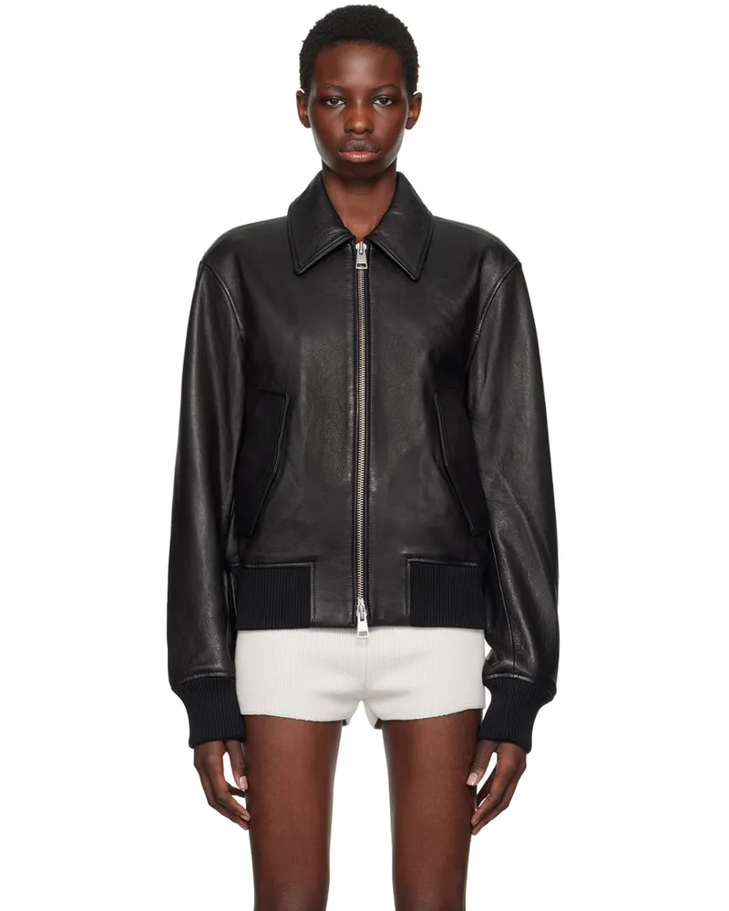 AMI Paris Black Zipped Leather Jacket Black