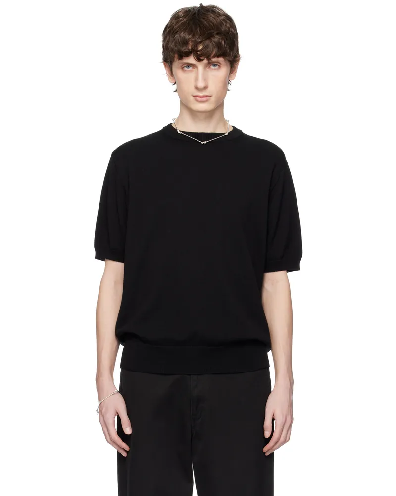 TheSoloIst Black Regular Fit Crew Neck Short Sleeve Sweater Black