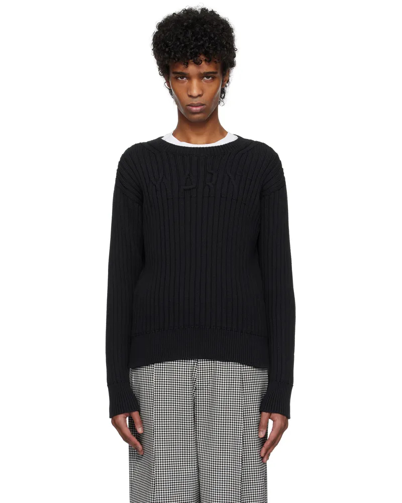 Marni Black Cable Logo Crewneck Sweater 00n99