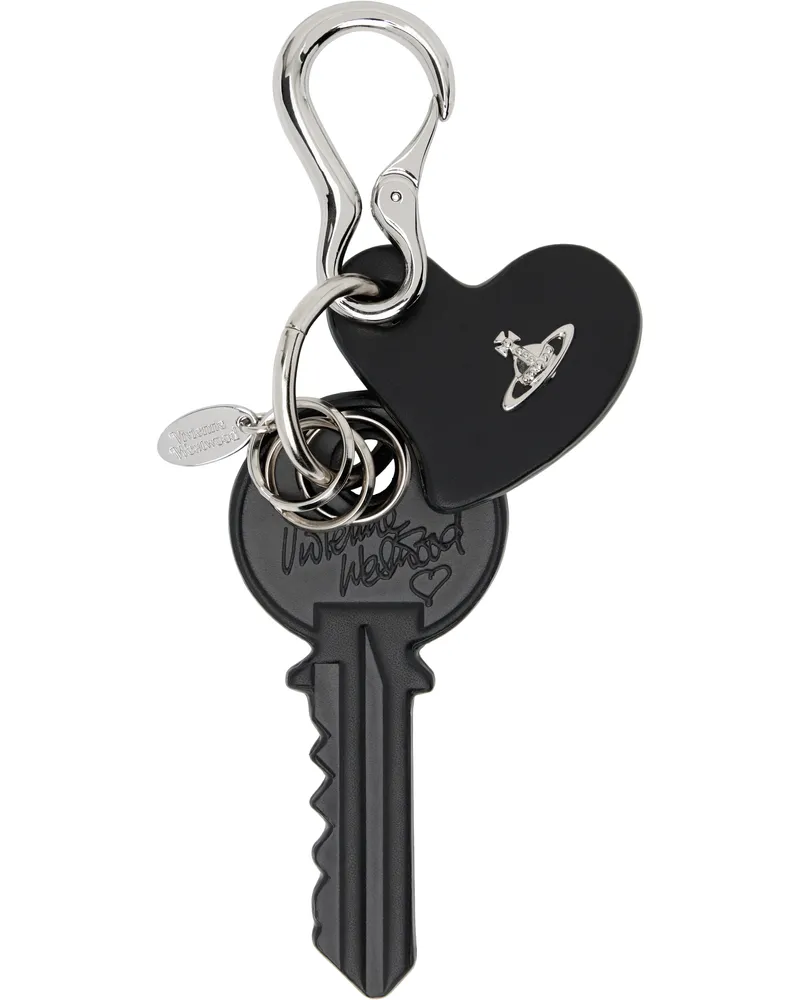 Vivienne Westwood Black Leather Key & Heart Keychain Ss25-n401